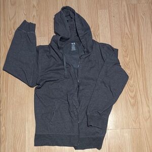 Gray Zip Up Sweater with Hood and Soft Fabric
